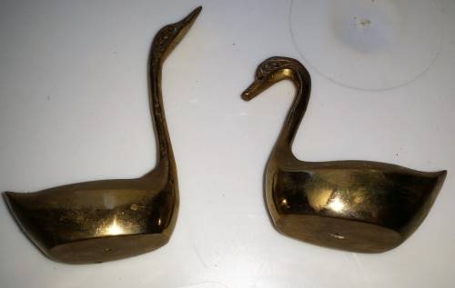 2 Solid Brass Swans