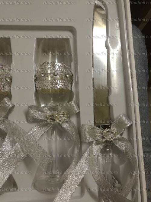 Wedding Glass & Cake knife set 4 pc*Local stock*