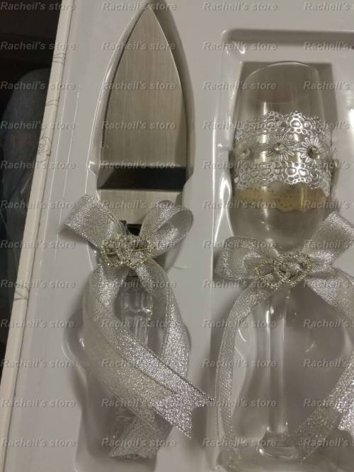 Wedding Glass & Cake knife set 4 pc*Local stock*