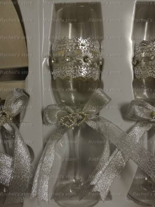Wedding Glass & Cake knife set 4 pc*Local stock*