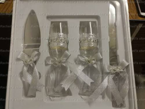 Wedding Glass & Cake knife set 4 pc*Local stock*