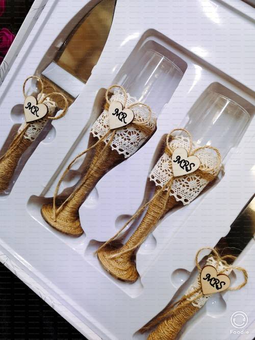 Wedding Glass & Cake knife set 4 pc*Local stock*