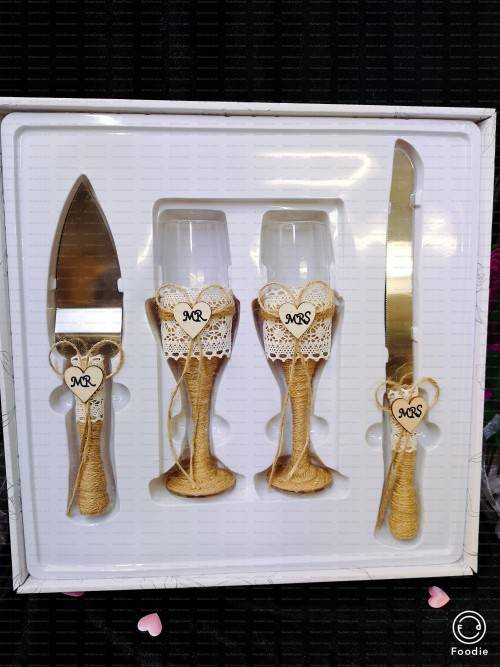 Wedding Glass & Cake knife set 4 pc*Local stock*