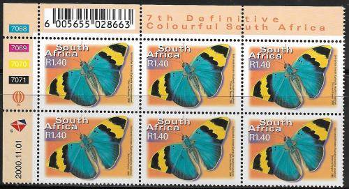 South Africa MNH 2000 7th Definitive Control Blocks / Butterflies R1.40 Date 2000.11.01