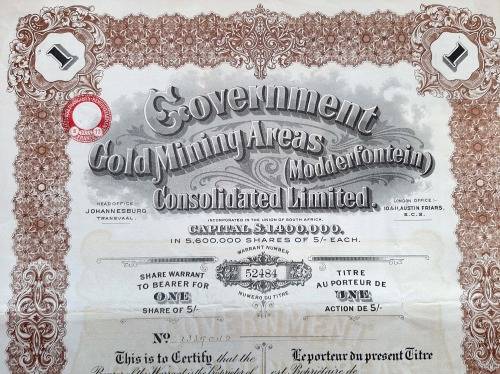 Modderfontein Gold Mining share certificate