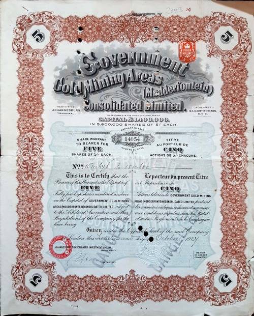 Modderfontein Gold Mining Share Certificate