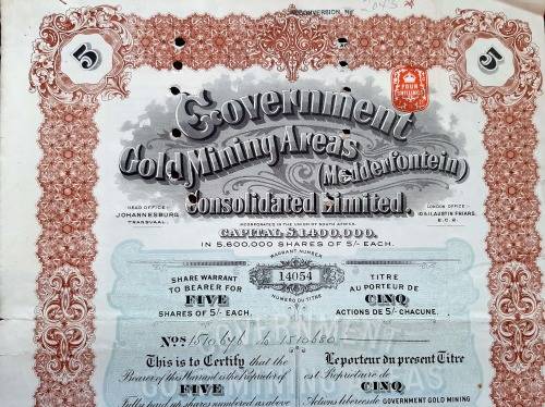 Modderfontein Gold Mining Share Certificate