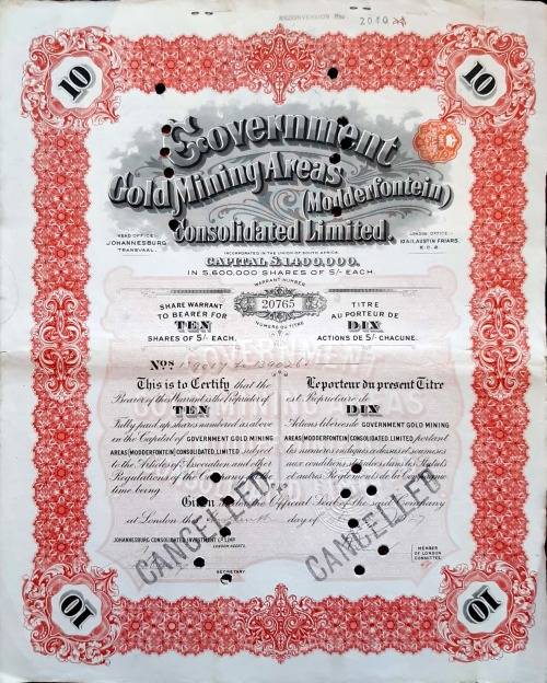 Modderfontein Gold Mining Share certificate