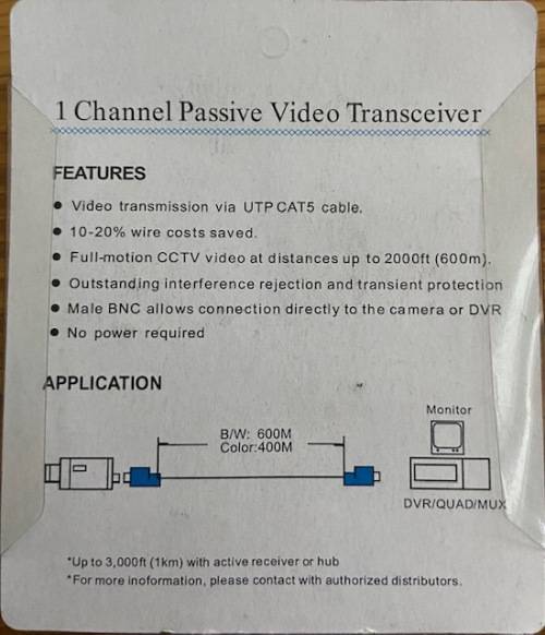 Video Balun for CCTV Camera (1 Pair)