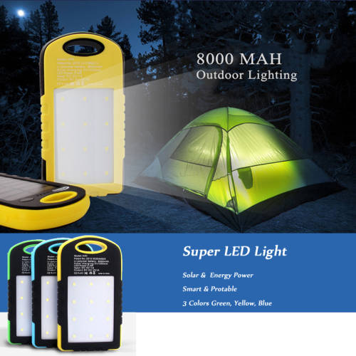 8000mAh Portable Waterproof Solar Charger Dual USB External Battery Power Bank With Super Led Light