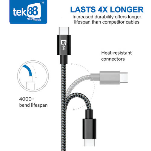 Tek88 Nylon Braided Type-C (USB-C) to USB Cable 5ft/ 1.5m