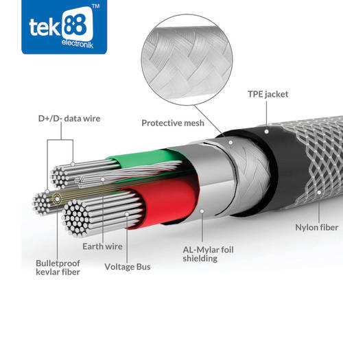 Tek88 Nylon Braided Type-C (USB-C) to USB Cable 5ft/ 1.5m