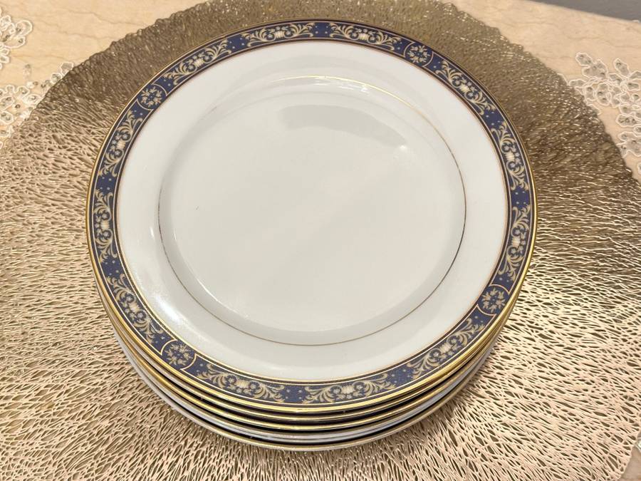 EXQUISITE VINTAGE ROYAL AVON PLATES (21cm) Impero Blue & Gold - Set of 7
