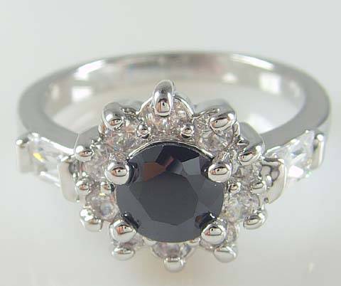 Beautiful 14kt white gold GP and simulated black diamond ring.