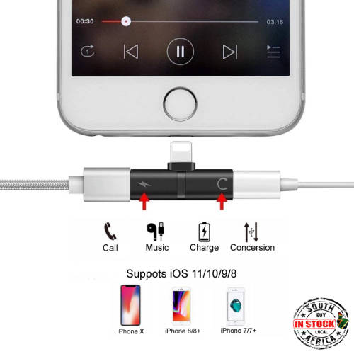 2 in 1 iPhone Dual 8 Pin Adapter Headphone and Charger Adapter for iPhone 7, 8, X ***LOCAL STOCK***
