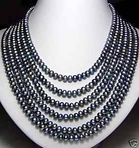 JUST JEWELS - LUXURIOUS BLACK FRESH WATER PEARL NECKLACE ( 6 Strand 3.0m total )