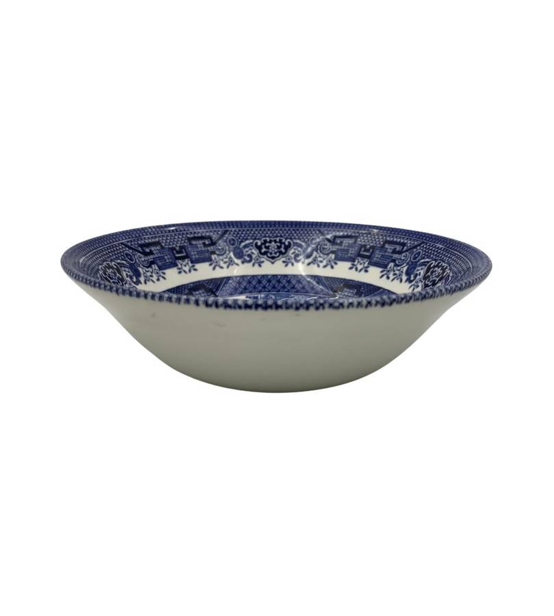 Small Churchill Blue Willow Oatmeal Bowl - Staffordshire, England, 15.5cm
