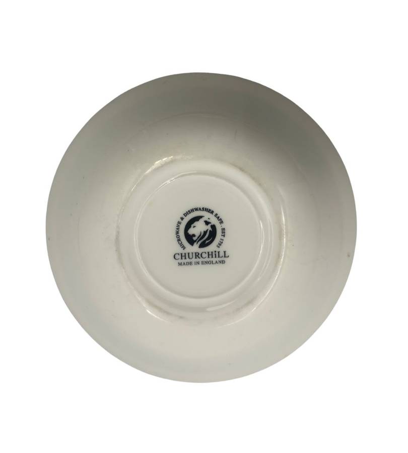 Small Churchill Blue Willow Oatmeal Bowl - Staffordshire, England, 15.5cm