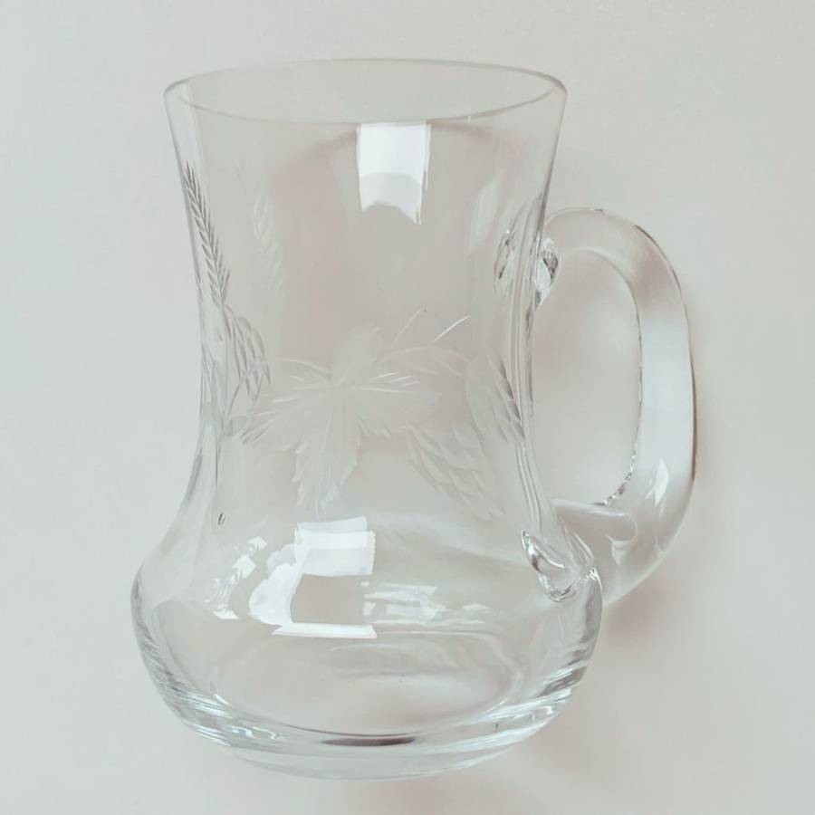 Vintage Crystal Cut Glass Mug  Wheat Pattern  12.5cm  Rustic Elegance