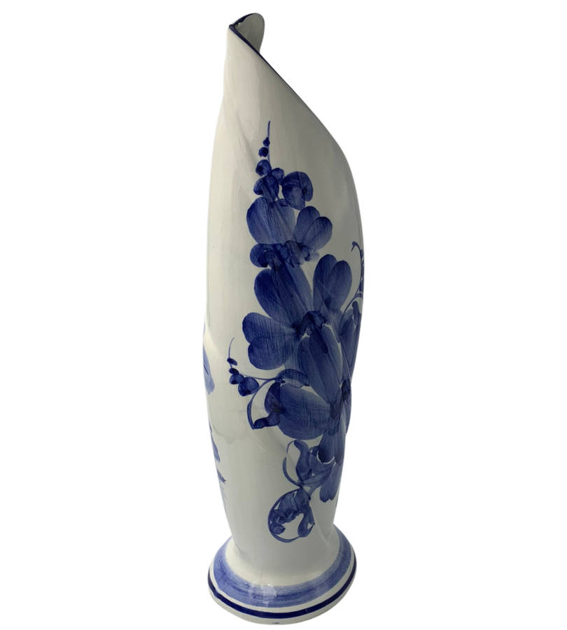 Vintage Elweco Ceramic Swirl Vase, Blue Delft, Hand-painted