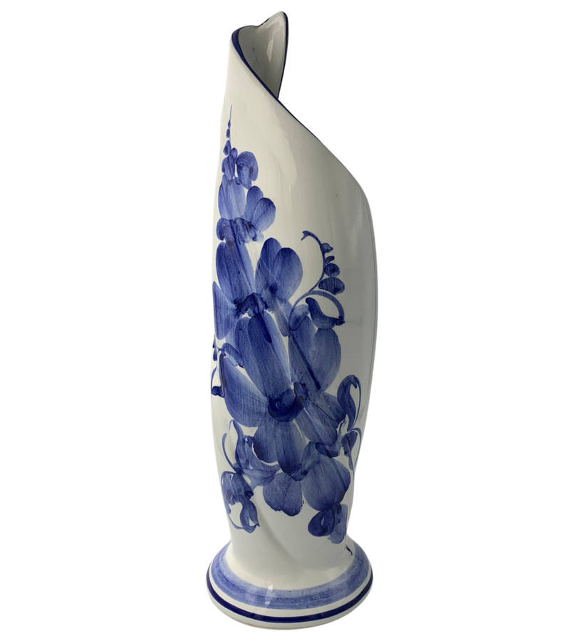 Vintage Elweco Ceramic Swirl Vase, Blue Delft, Hand-painted
