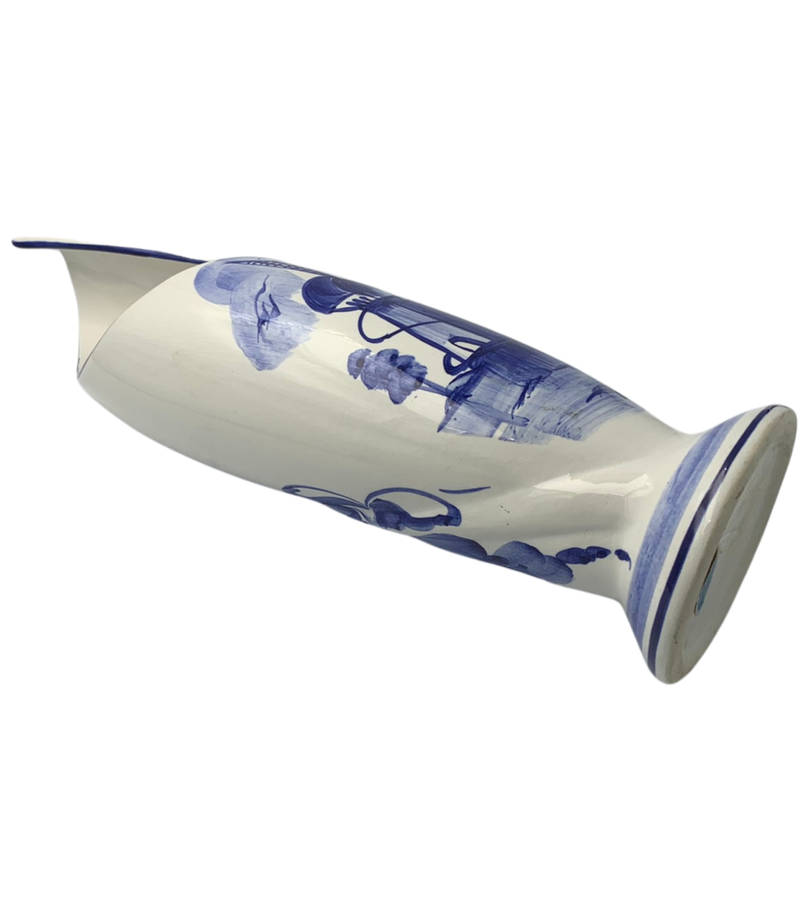 Vintage Elweco Ceramic Swirl Vase, Blue Delft, Hand-painted