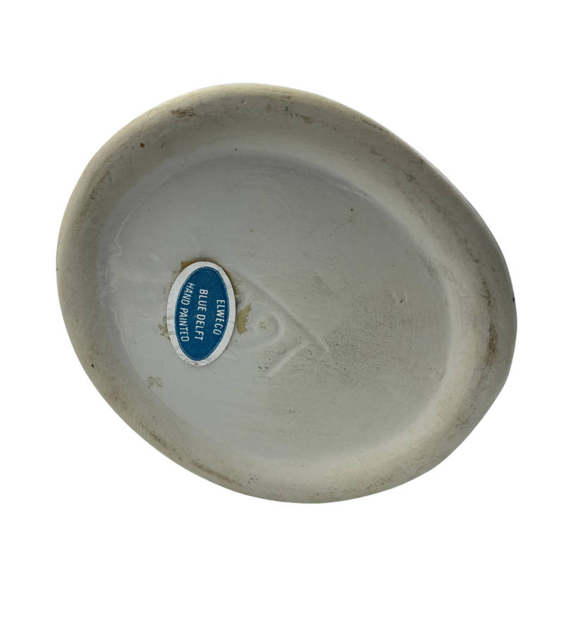 Vintage Elweco Ceramic Swirl Vase, Blue Delft, Hand-painted