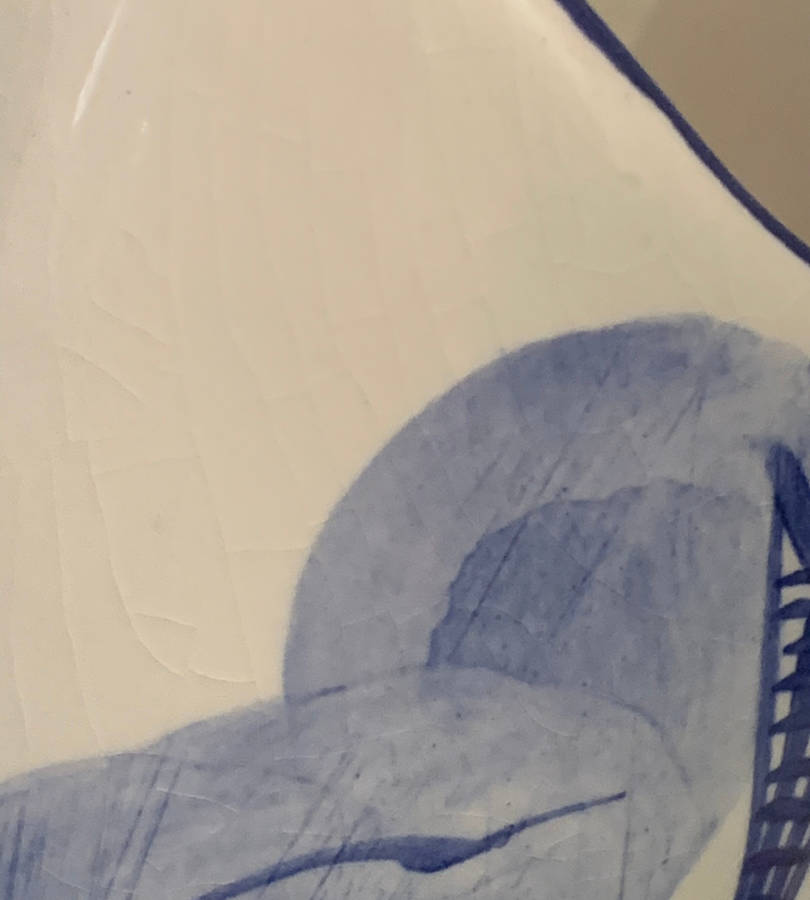 Vintage Elweco Ceramic Swirl Vase, Blue Delft, Hand-painted