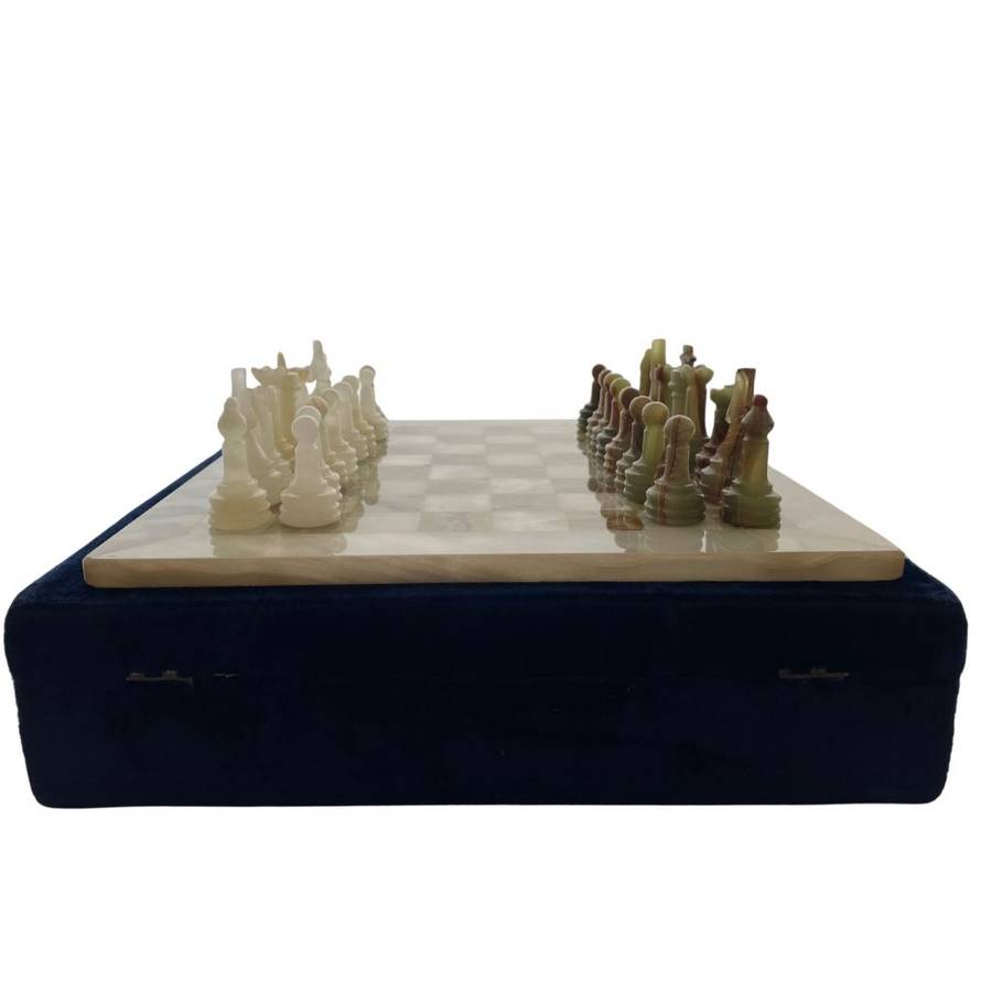 Middle Eastern Onyx Chess Set with Granite Board - Vintage Multicolored Stone Pieces- Please Read