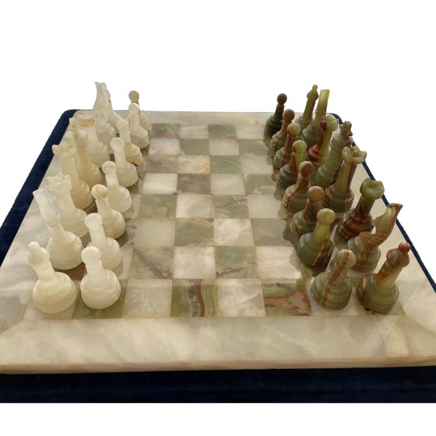Middle Eastern Onyx Chess Set with Granite Board - Vintage Multicolored Stone Pieces- Please Read