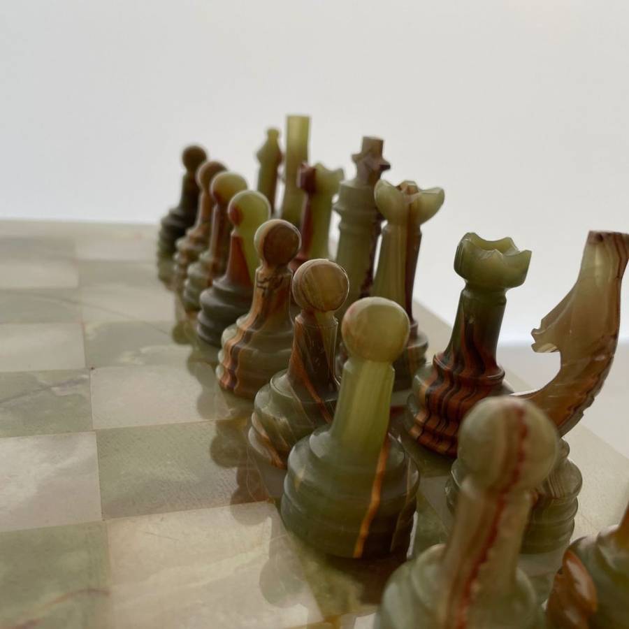 Middle Eastern Onyx Chess Set with Granite Board - Vintage Multicolored Stone Pieces- Please Read
