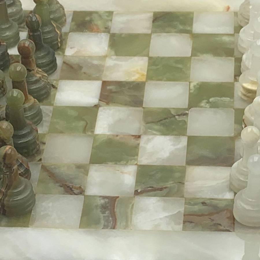 Middle Eastern Onyx Chess Set with Granite Board - Vintage Multicolored Stone Pieces- Please Read