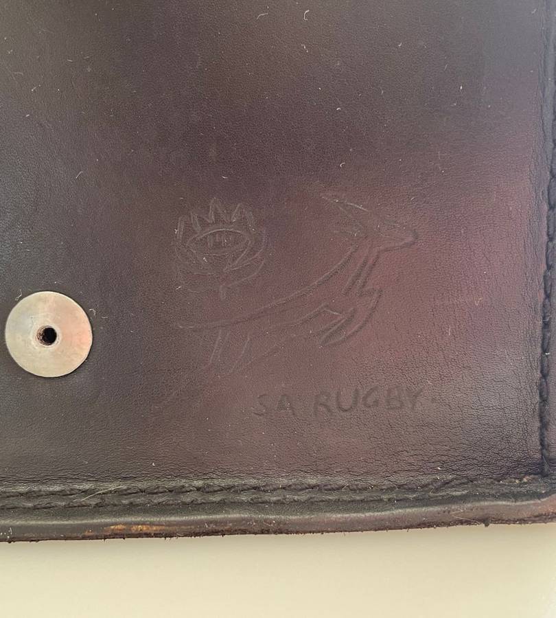 Reduced ! Vintage Genuine leather SA Rugby Bag with Terence Name, Springbok, and Protea Marks