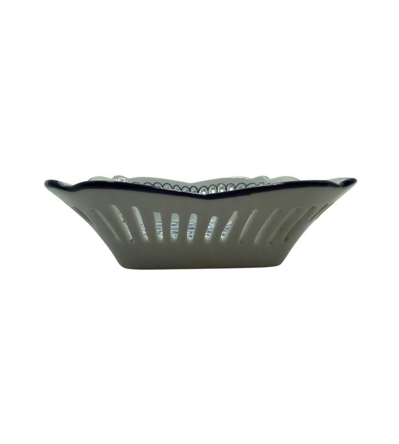 Blue and White Reticulated Ceramic Trinket Dish - Hand Decorated Flow Blue - 14.5cm