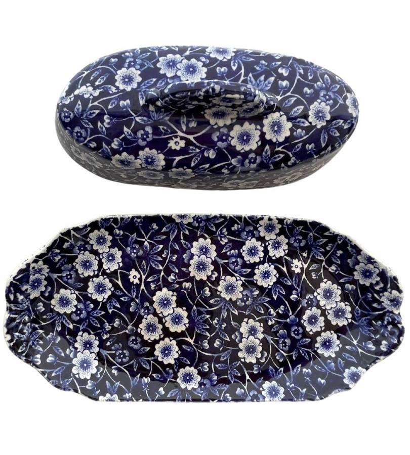 Vintage Royal Crownford `Calico` Staffordshire Covered Butter Dish - Cobalt Blue - c.1940-50`s