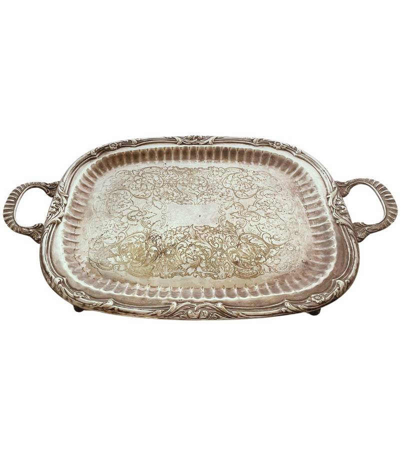 Vintage EMESS Silver Plated Serving Tray - Large, Footed, Ready for Restoration