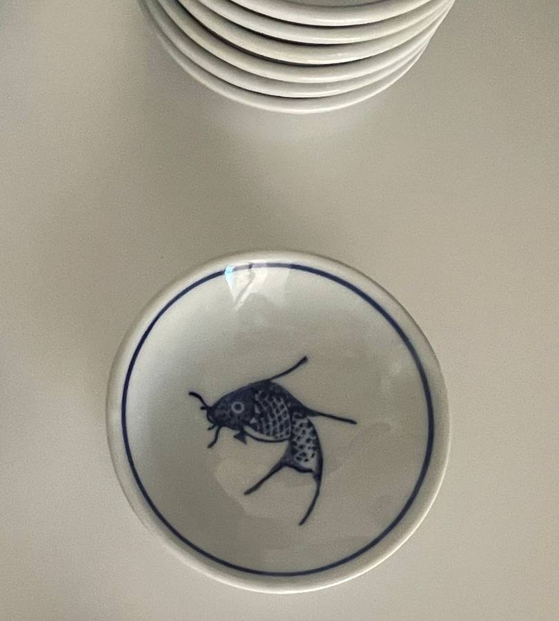 28-Piece Vintage Chinese Blue Koi Fish Dinnerware Set - Bowls, Plates, Spoons, Sauce Bowls, and Cups