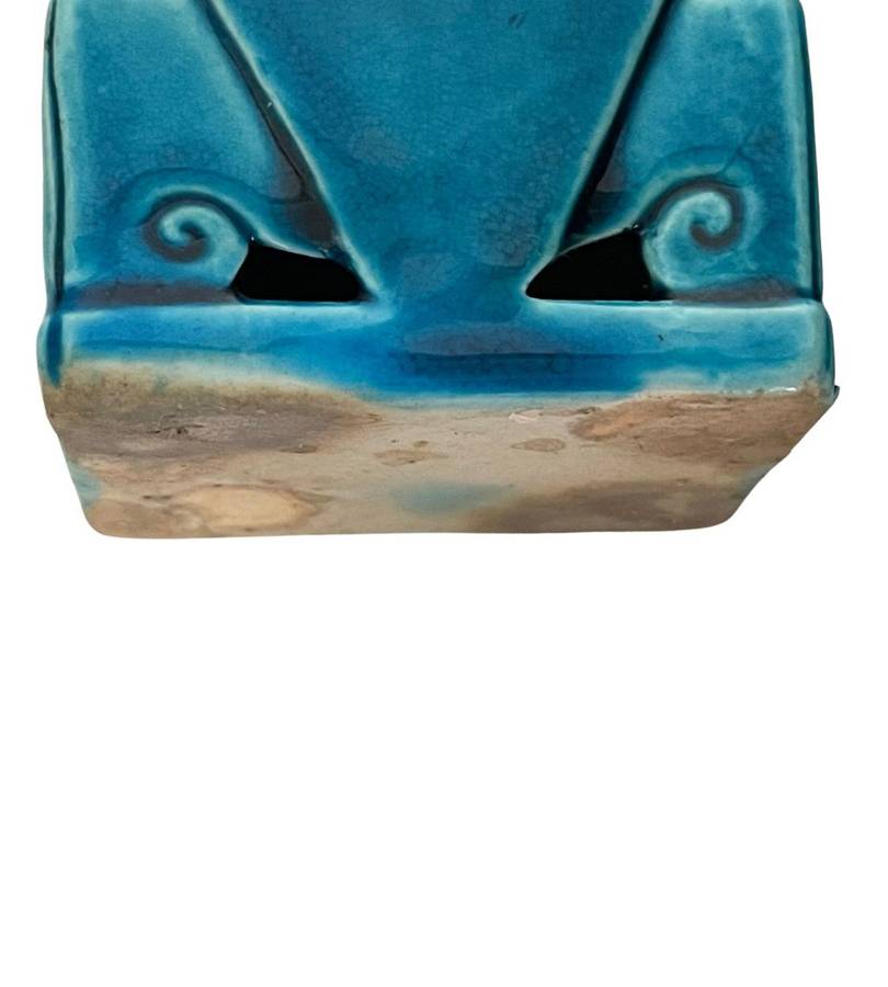 Antique Pair of Jingdezhen Ware Foo Dogs in Turquoise-Blue Glaze