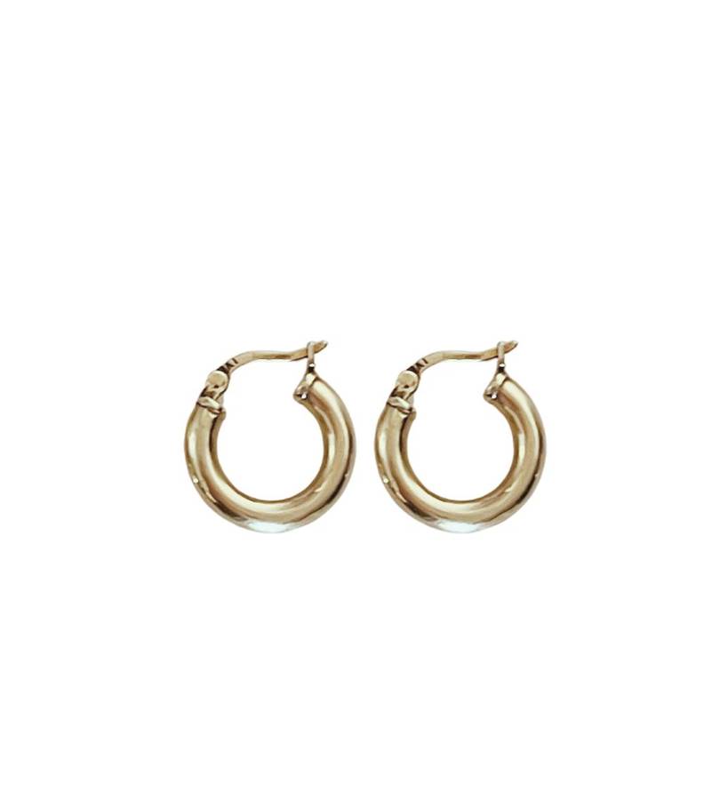 Small 15mm 9ct Yellow Gold Classic Huggy Macaroni Hoop Earrings