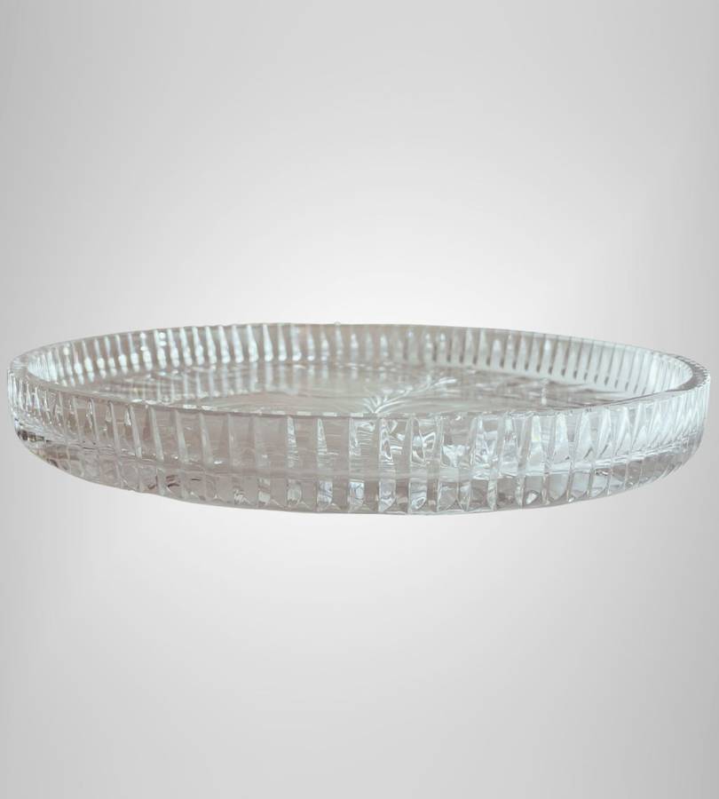 Round Crystal Tray with Gorgeous Floral Design - 22cm Diameter
