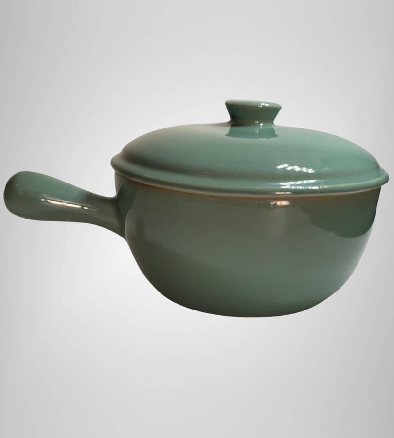 Vintage Denby Stoneware Dark Jade Green 3PT Covered Casserole Dish with Lid and Handle - 1950-1970s