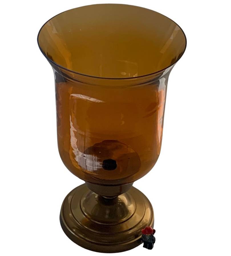 Large Photophores Honey Amber Glass and Brass Footed Candle Holder  34cm High, 2076g