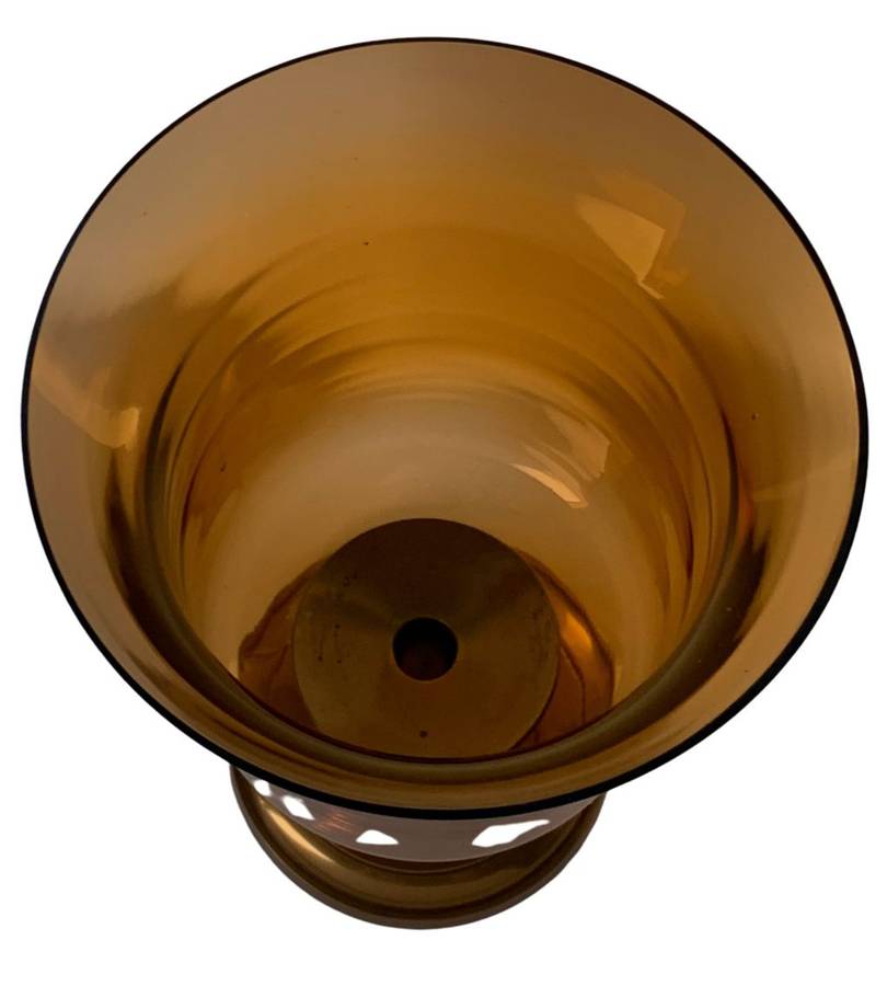 Large Photophores Honey Amber Glass and Brass Footed Candle Holder  34cm High, 2076g