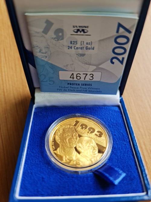 Protea Series - Nobel Prize Winners- Mandele / De Klerk - 1 oz. Gold Coin - mint 4673