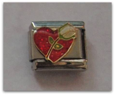ITALIAN CHARMS - GLITTER ROSE HEART(FITS NOMINATION)