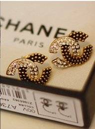 Chanel Crystals Pierced Earrings Faux