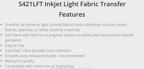PERMA TRANS® Inkjet Light Heat Transfer Paper - 50 Sheets