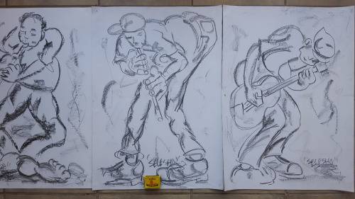 Original Selesho-3 MUSICIANS-3 X PAINTINGS-X LARGE- 600MMX 420MM-VALUED AT R7000