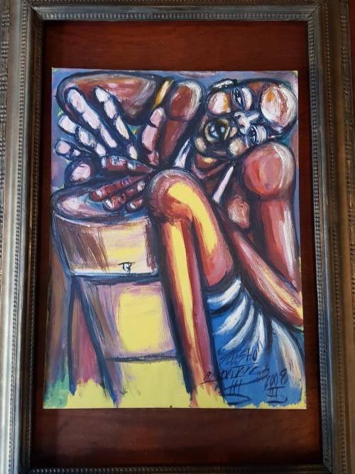 SELESHO  -"THE LITTLE DRUMMER BOY" LARGE OIL PAINTING - 600mm(60cm) X 450mm(45cm)