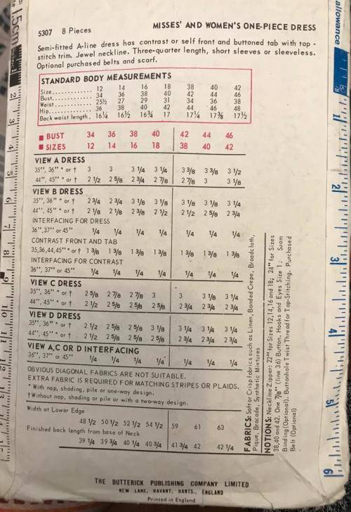 Sewing pattern Butterick 5307, ladies` dress
